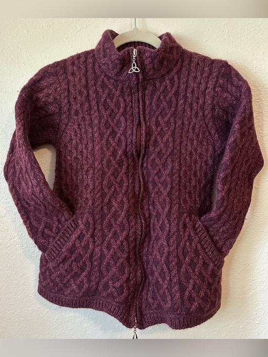 Aran Crafts Sweaters - Aran Crafts %100 Merino Wool Cable-Knit Full Zip Purple Cardigan Sweater